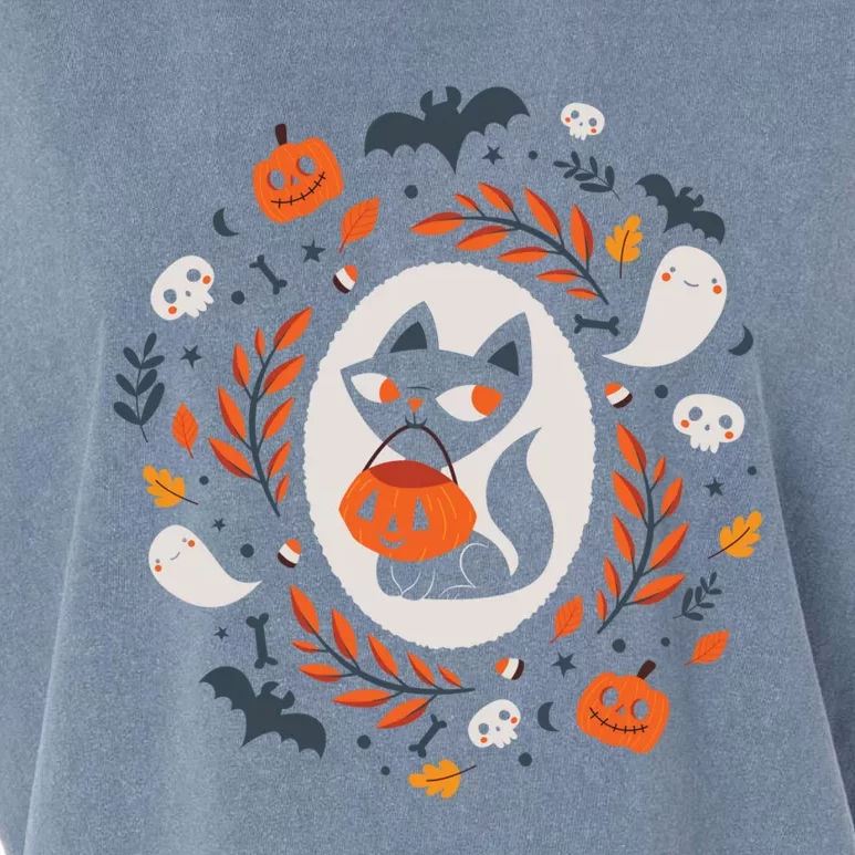 Cute Retro Black Cat Fall Halloween Garment-Dyed Women's Muscle Tee