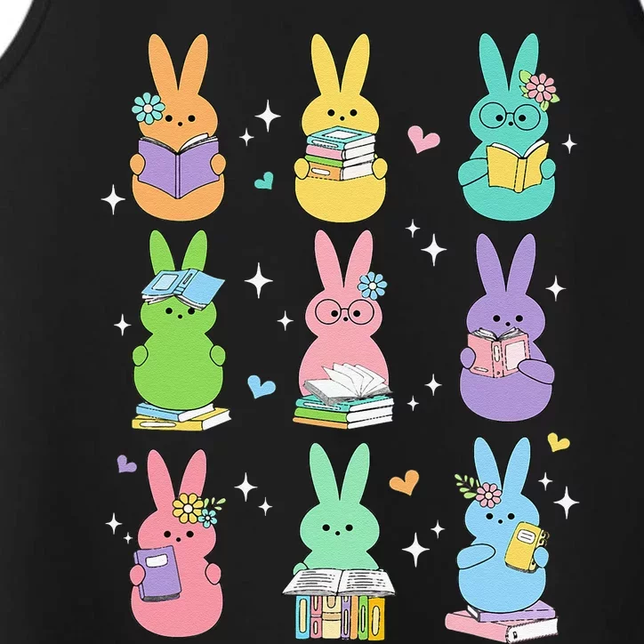 Cute Reading Bunny Bookworm Reader Teacher Rabbit Book Lover Performance Tank