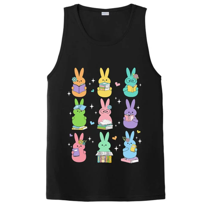 Cute Reading Bunny Bookworm Reader Teacher Rabbit Book Lover Performance Tank