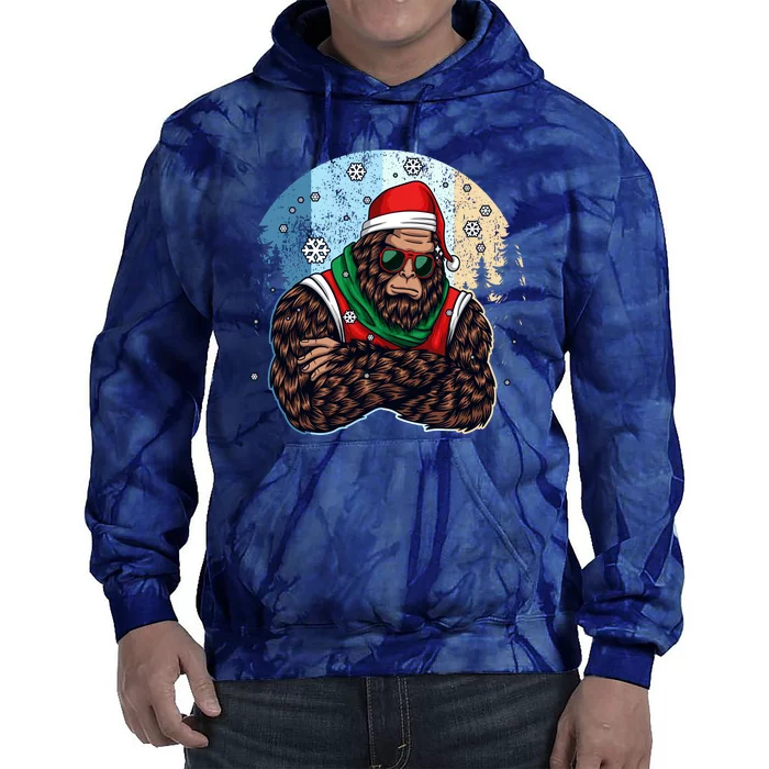 Cool Retro Christmas Big Foot Sasquatch Santa Claus Tie Dye Hoodie