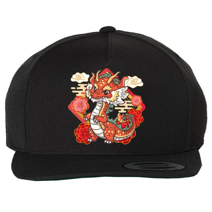 Cute Red Chinese New Year Of The Dragon 2024 Lunar Zodiac Wool Snapback Cap