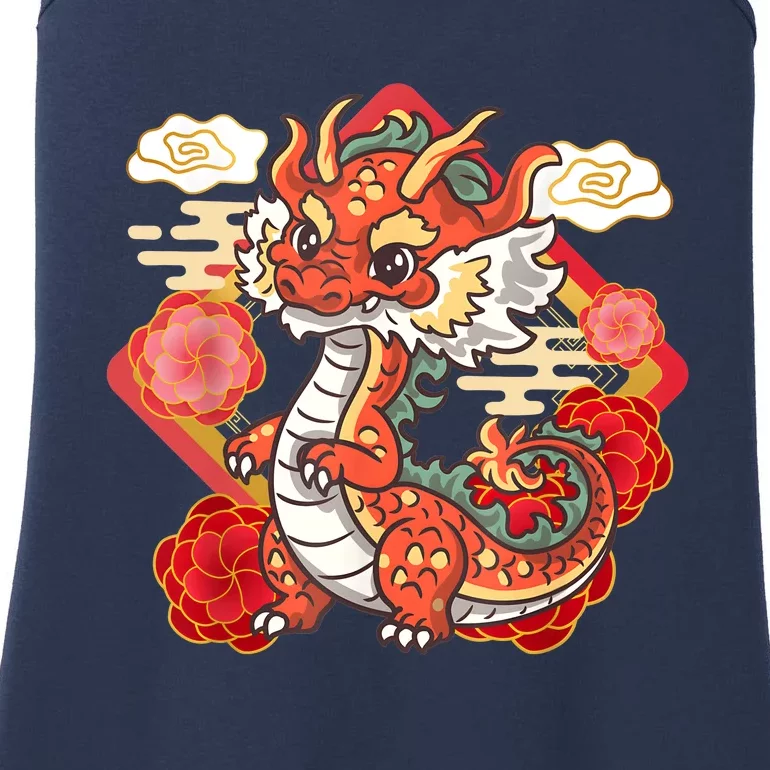 Cute Red Chinese New Year Of The Dragon 2024 Lunar Zodiac Ladies Essential Tank