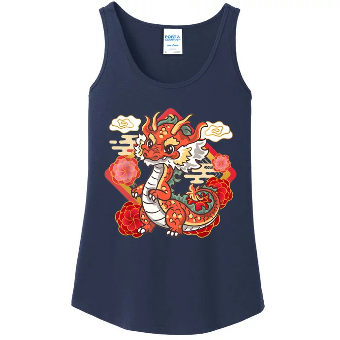 Cute Red Chinese New Year Of The Dragon 2024 Lunar Zodiac Ladies Essential Tank