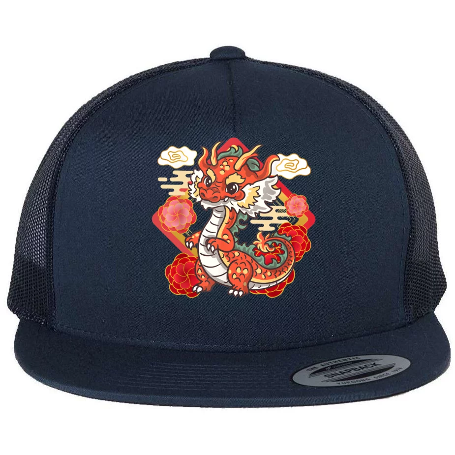 Cute Red Chinese New Year Of The Dragon 2024 Lunar Zodiac Flat Bill   Crc0279991 Cute Red Chinese New Year Of The Dragon 2024 Lunar Zodiac  Navy Fbth Garment.webp