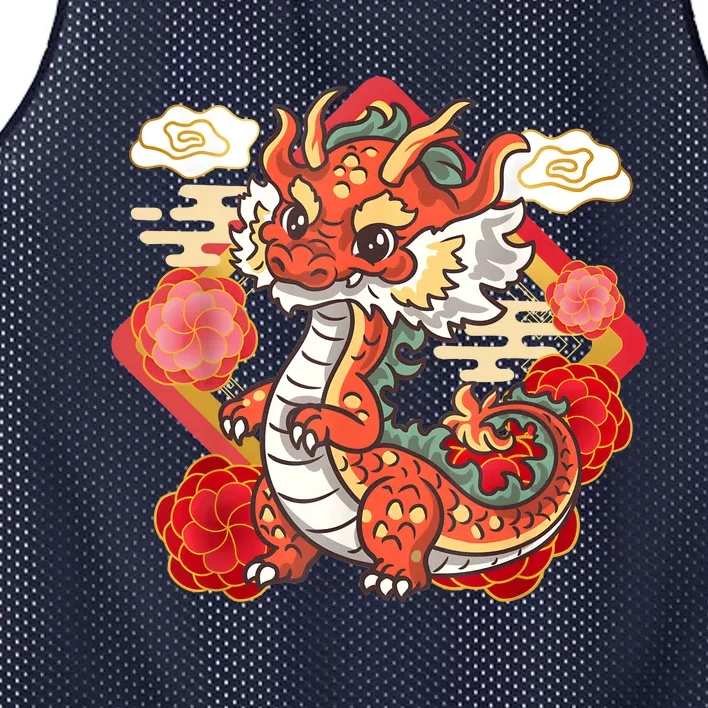 Cute Red Chinese New Year Of The Dragon 2024 Lunar Zodiac Mesh Reversible Basketball Jersey Tank