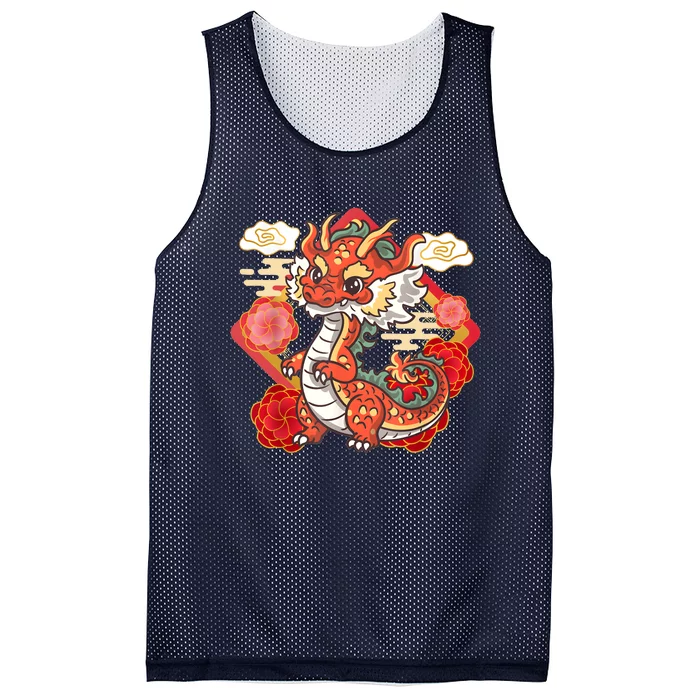 Cute Red Chinese New Year Of The Dragon 2024 Lunar Zodiac Mesh Reversible Basketball Jersey Tank