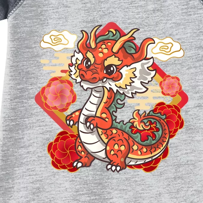 Cute Red Chinese New Year Of The Dragon 2024 Lunar Zodiac Infant Baby Jersey Bodysuit