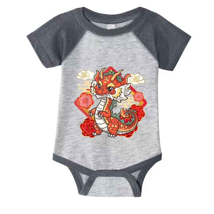 Cute Red Chinese New Year Of The Dragon 2024 Lunar Zodiac Infant Baby Jersey Bodysuit