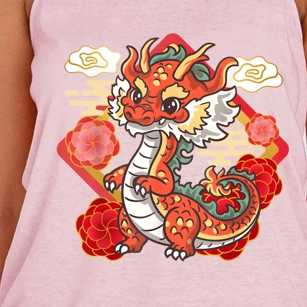 Cute Red Chinese New Year Of The Dragon 2024 Lunar Zodiac Women's Knotted Racerback Tank