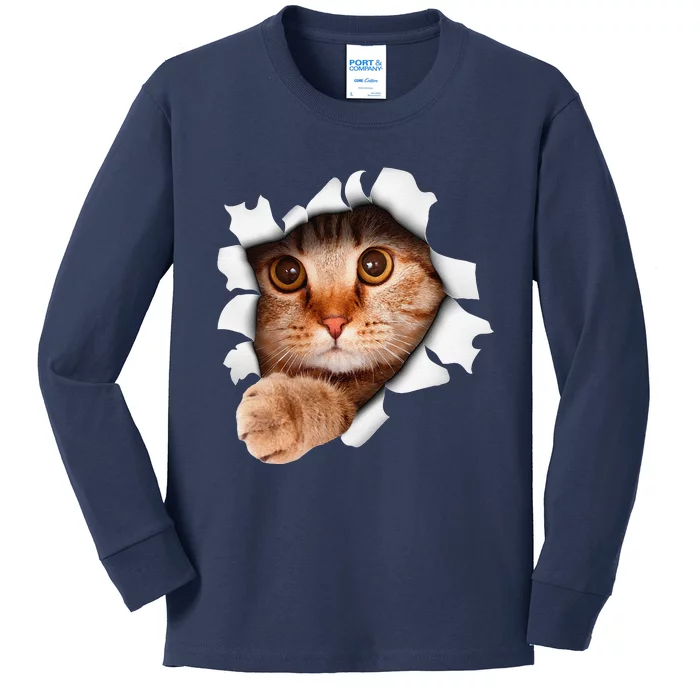 Cute Realistic Cat Kitten Emerging Cat Kitten Or Pet Lovers Kids Long Sleeve Shirt