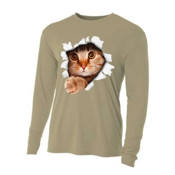 Cute Realistic Cat Kitten Emerging Cat Kitten Or Pet Lovers Cooling Performance Long Sleeve Crew