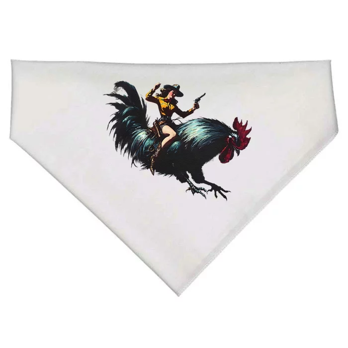 Cow Riding Chicken Funny Retro Rodeo Rooster USA-Made Doggie Bandana