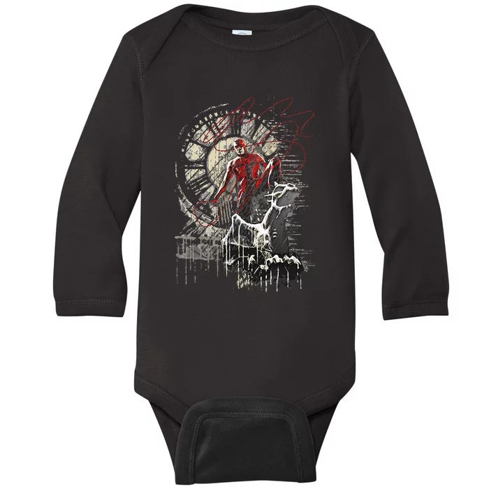 Comics Retro Classic Daredevil Standing On Gargoyle Baby Long Sleeve Bodysuit