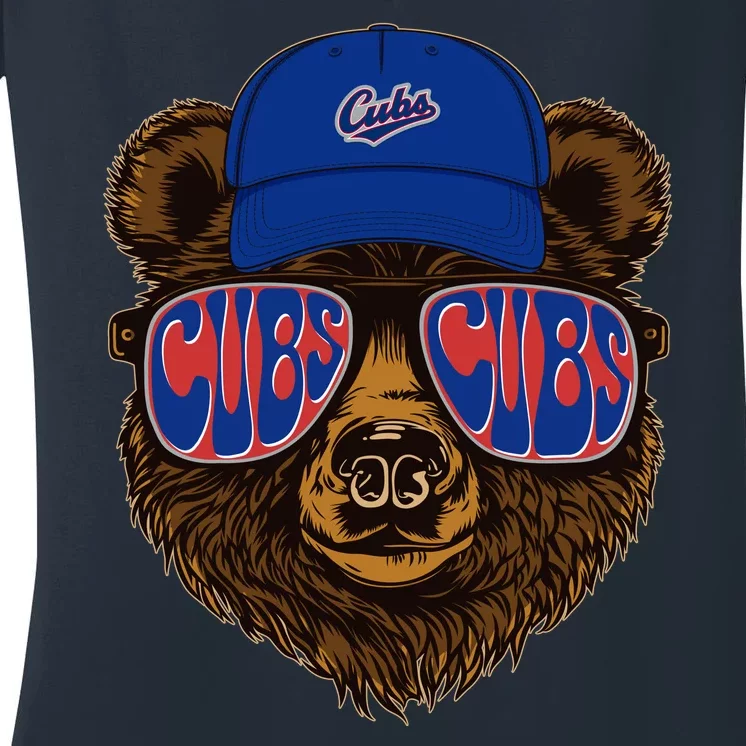 Cool Retro Cubs Bear Women's V-Neck T-Shirt