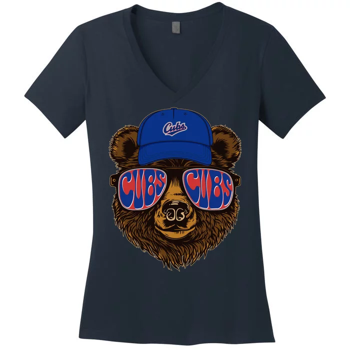 Cool Retro Cubs Bear Women's V-Neck T-Shirt