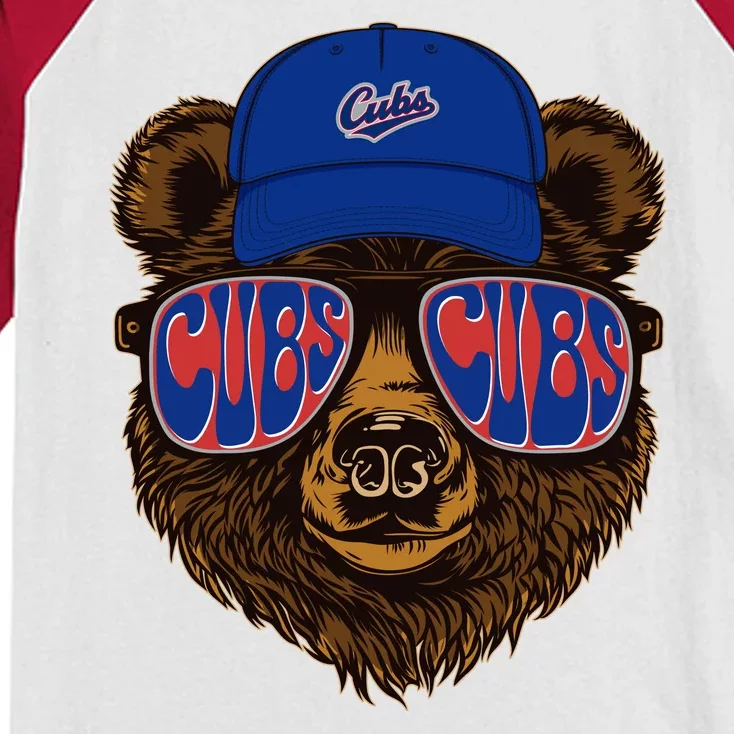 Cool Retro Cubs Bear Kids Colorblock Raglan Jersey