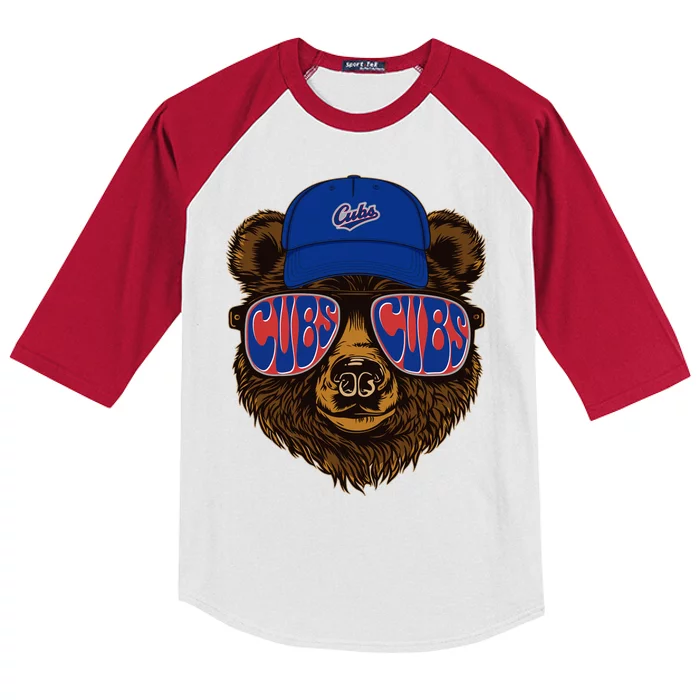 Cool Retro Cubs Bear Kids Colorblock Raglan Jersey