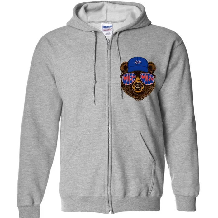 Cool Retro Cubs Bear Full Zip Hoodie