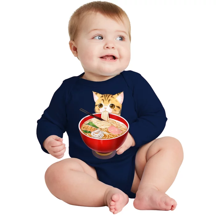 Cute Ramen Cat Kawaii Neko Anime Japanese Noodles Otaku Baby Long Sleeve Bodysuit