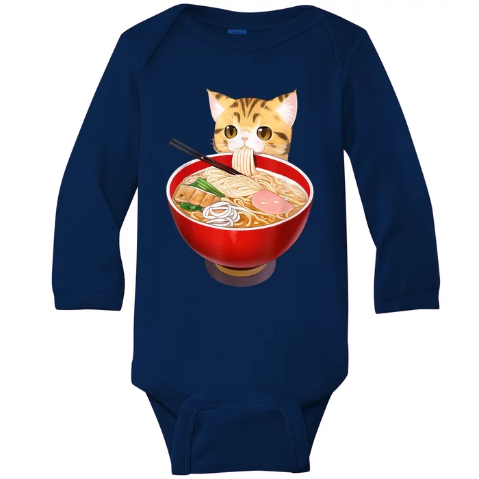 Cute Ramen Cat Kawaii Neko Anime Japanese Noodles Otaku Baby Long Sleeve Bodysuit