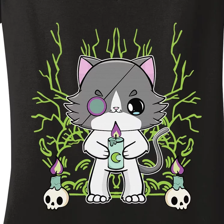 Cute Ragdoll Cat Anime Feline Goth Candle Women's V-Neck T-Shirt