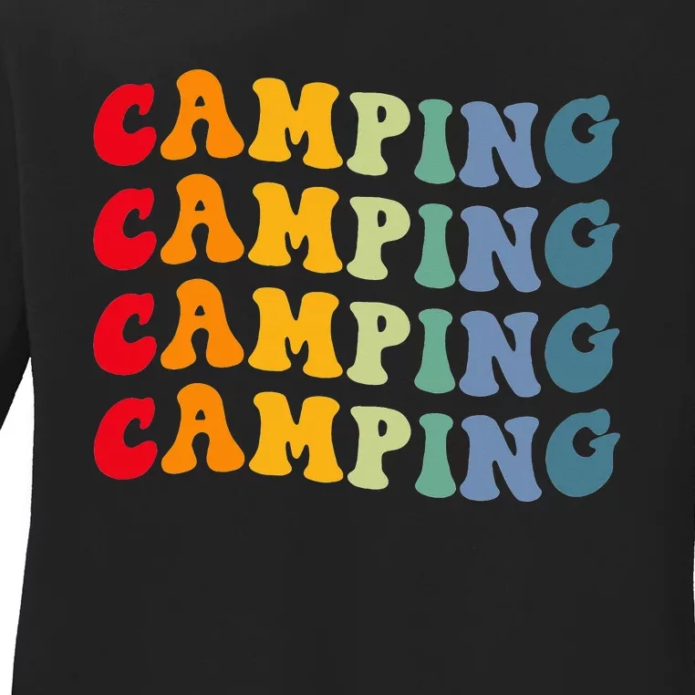 Camping Retro Camping Vibes Summer 70's Style Ladies Long Sleeve Shirt