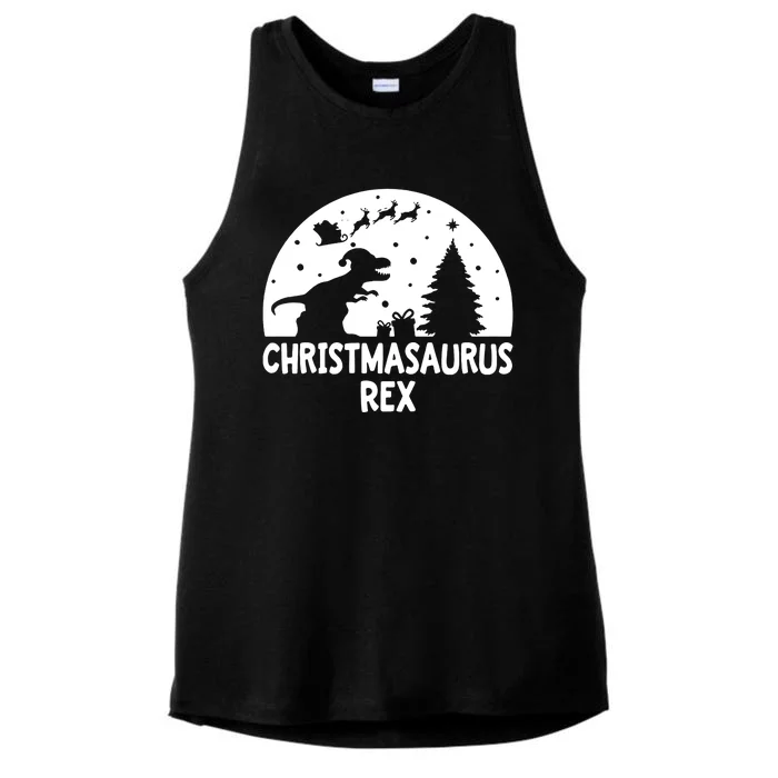 Christmasaurus Rex Ladies Tri-Blend Wicking Tank