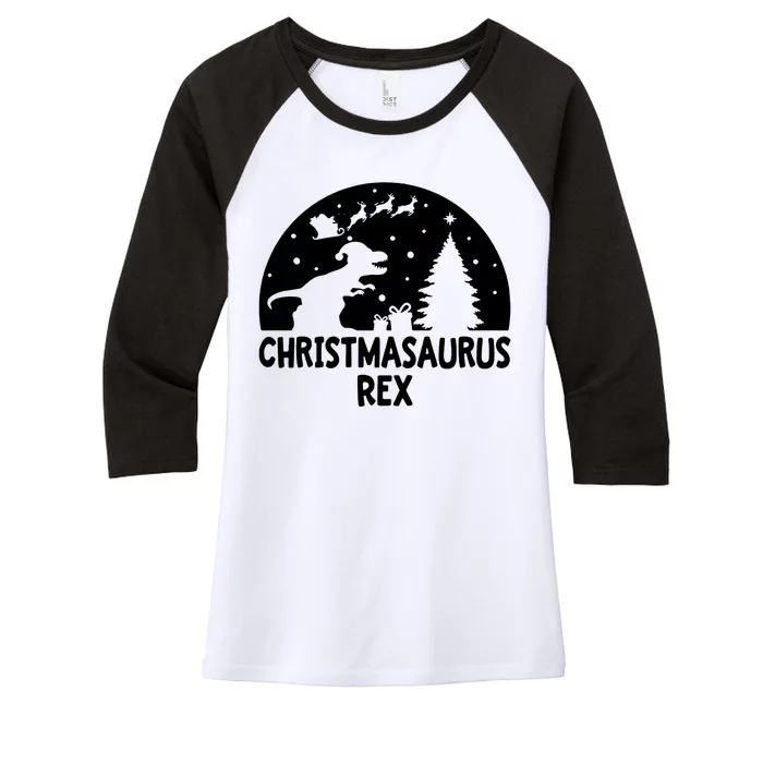 Christmasaurus Rex Women's Tri-Blend 3/4-Sleeve Raglan Shirt