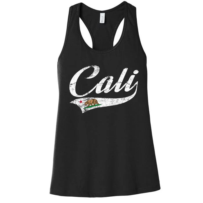 California Republic CA Vintage Distressed Design CALI Women's Racerback Tank