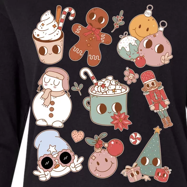 Cute Retro Cartoon Christmas Characters Womens Cotton Relaxed Long Sleeve T-Shirt