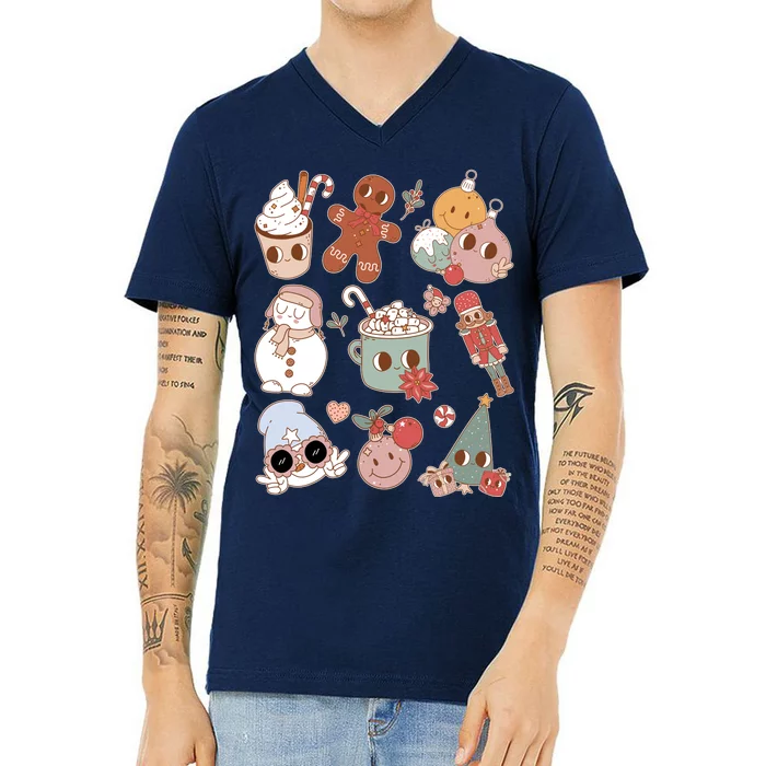 Cute Retro Cartoon Christmas Characters V-Neck T-Shirt