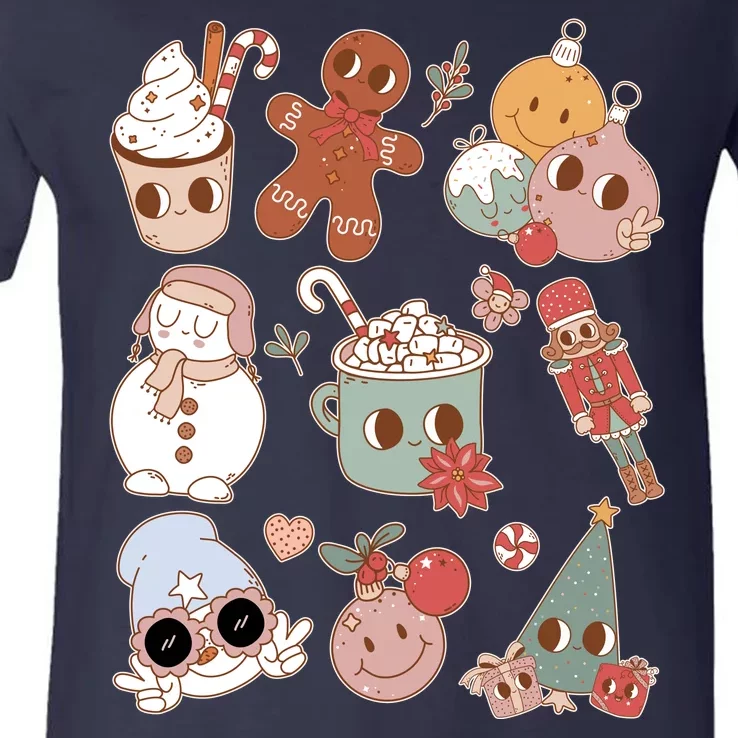 Cute Retro Cartoon Christmas Characters V-Neck T-Shirt