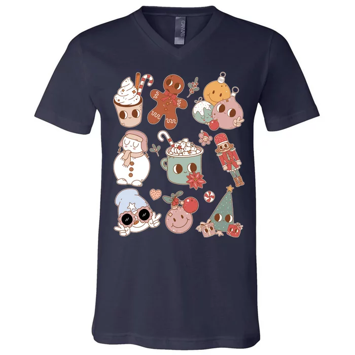 Cute Retro Cartoon Christmas Characters V-Neck T-Shirt