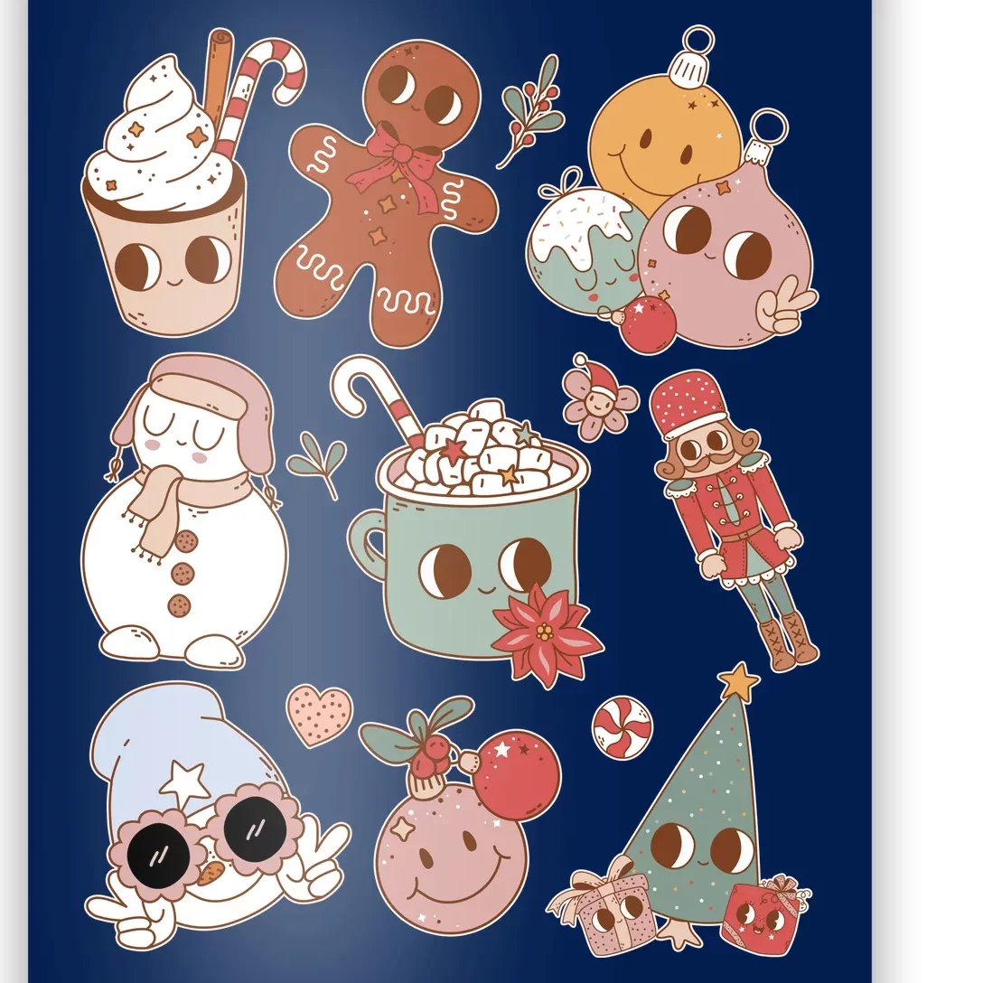 Cute Retro Cartoon Christmas Characters Poster