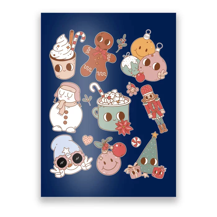 Cute Retro Cartoon Christmas Characters Poster