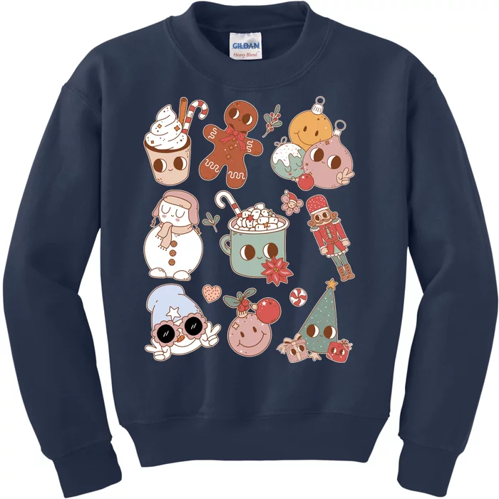 Cute Retro Cartoon Christmas Characters Kids Sweatshirt