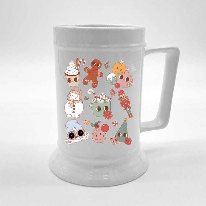 Cute Retro Cartoon Christmas Characters Front & Back Beer Stein