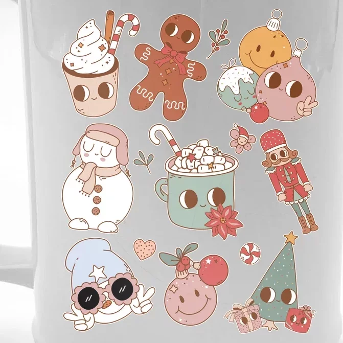 Cute Retro Cartoon Christmas Characters Front & Back Beer Stein