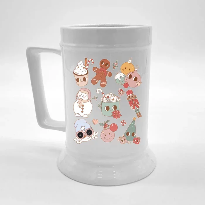 Cute Retro Cartoon Christmas Characters Front & Back Beer Stein