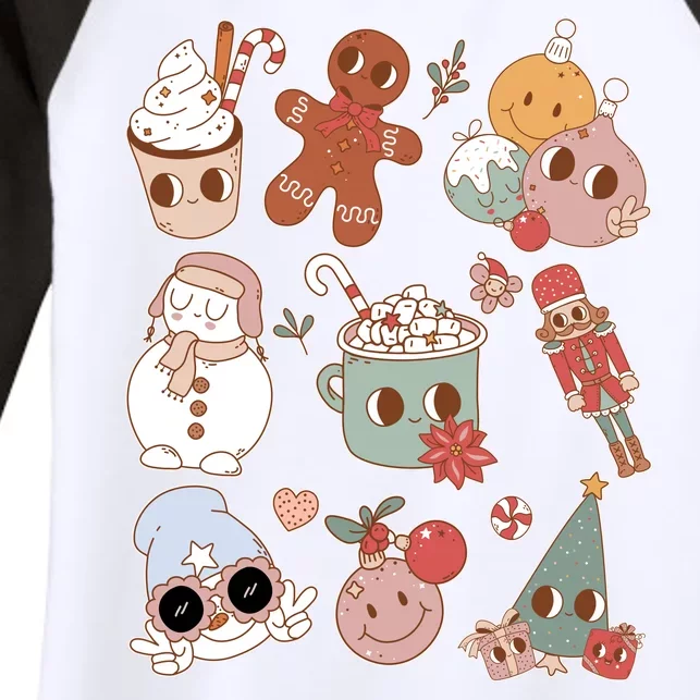 Cute Retro Cartoon Christmas Characters Women's Tri-Blend 3/4-Sleeve Raglan Shirt