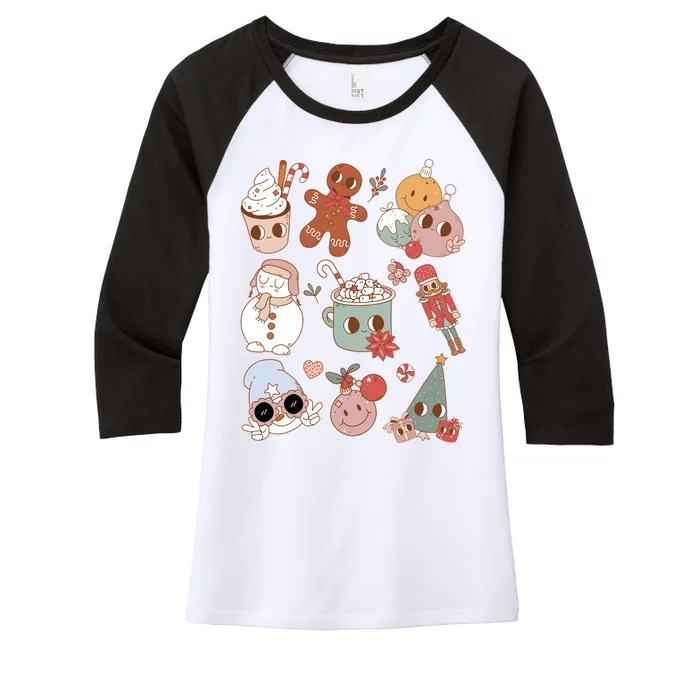 Cute Retro Cartoon Christmas Characters Women's Tri-Blend 3/4-Sleeve Raglan Shirt