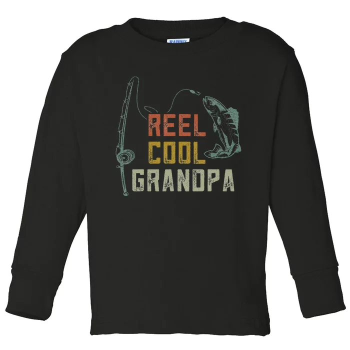 Cute Reel Cool Grandpa Fishing Fun Fathers Day Fishermen Toddler Long Sleeve Shirt