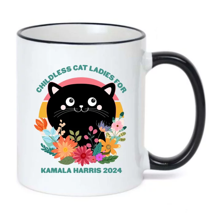 Cute Retro Childless Cat Ladies For Kamala Harris 2024 Election Black Color Changing Mug