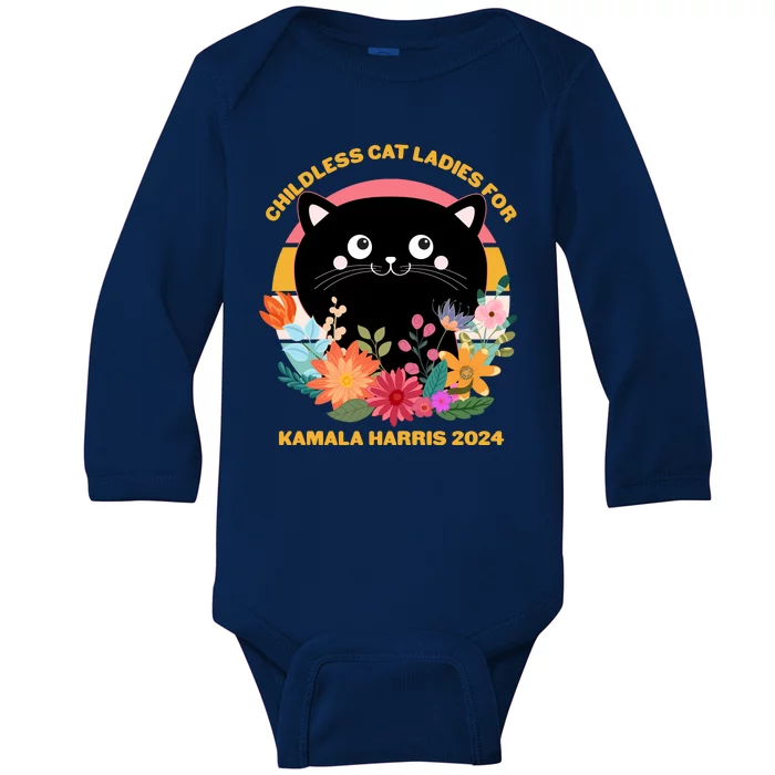 Cute Retro Childless Cat Ladies For Kamala Harris 2024 Election Baby Long Sleeve Bodysuit