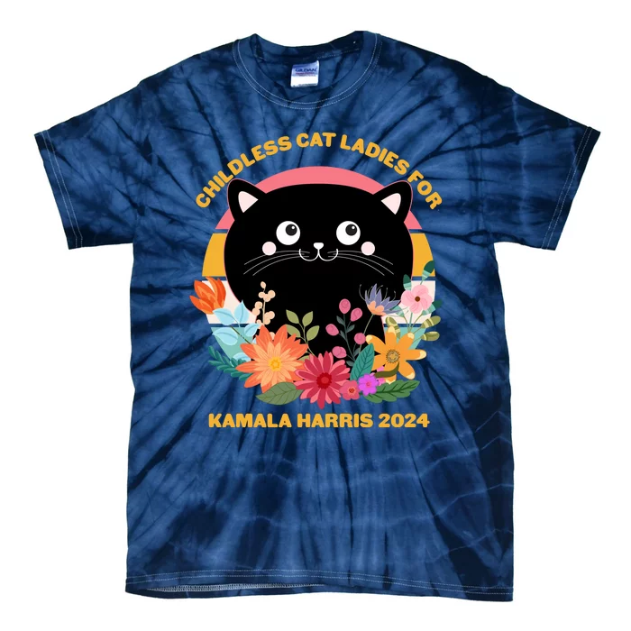 Cute Retro Childless Cat Ladies For Kamala Harris 2024 Election Tie-Dye T-Shirt