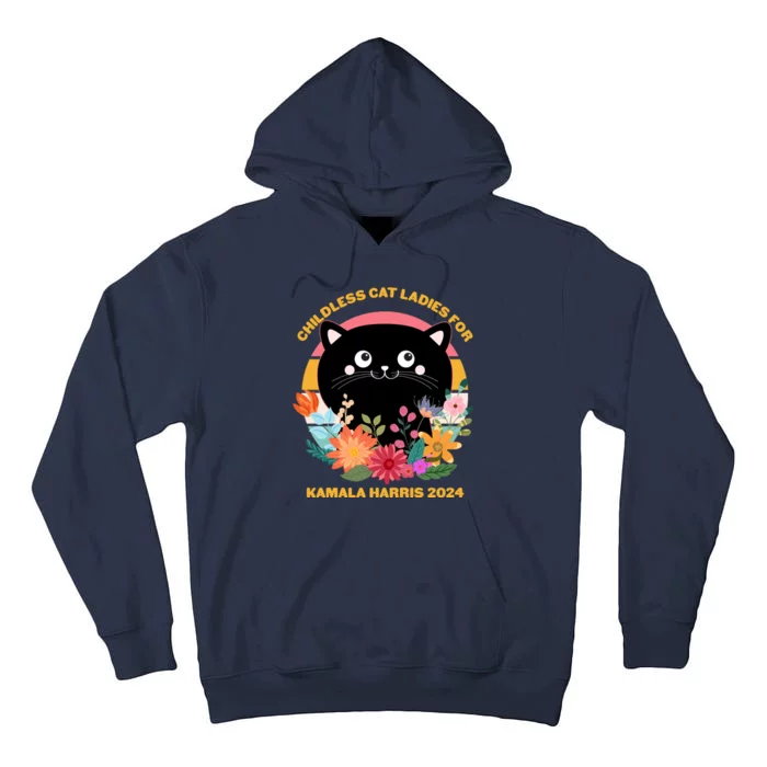 Cute Retro Childless Cat Ladies For Kamala Harris 2024 Election Tall Hoodie