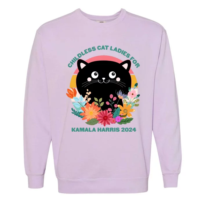 Cute Retro Childless Cat Ladies For Kamala Harris 2024 Election Garment-Dyed Sweatshirt