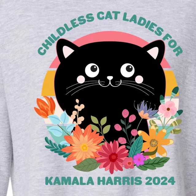 Cute Retro Childless Cat Ladies For Kamala Harris 2024 Election Cropped Pullover Crew