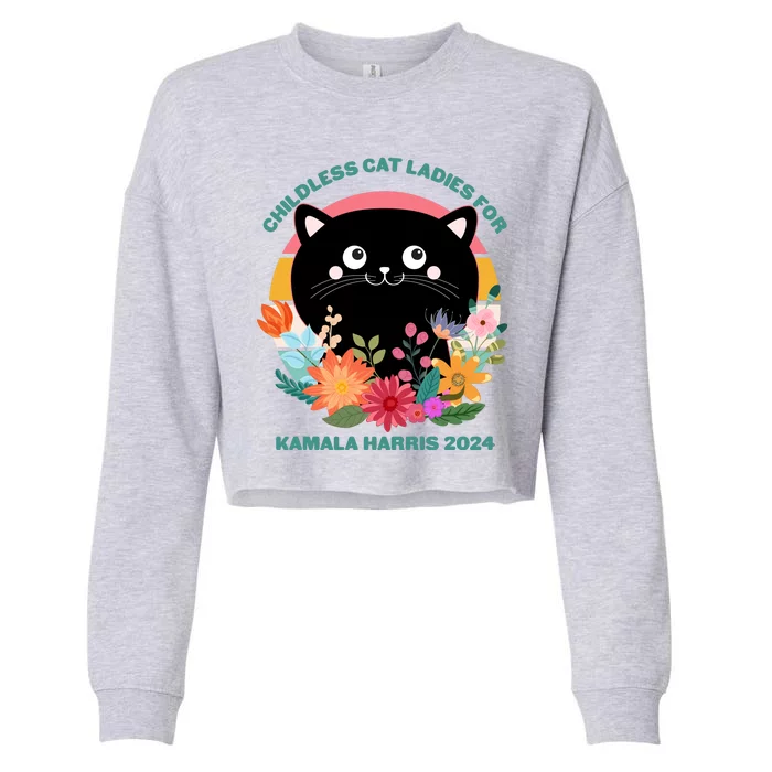 Cute Retro Childless Cat Ladies For Kamala Harris 2024 Election Cropped Pullover Crew