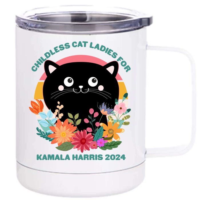 Cute Retro Childless Cat Ladies For Kamala Harris 2024 Election Front & Back 12oz Stainless Steel Tumbler Cup